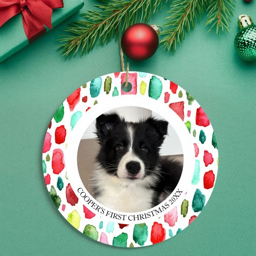 Puppys First Christmas 2 Photo Ceramic Ornament
