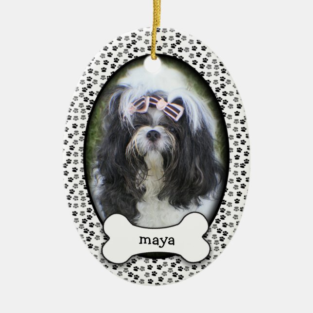 Puppy's First Christmas • Adopted Dog • Dated Ceramic Ornament (Front)