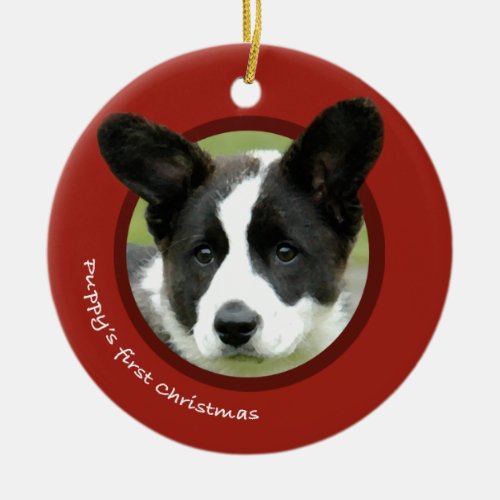 Puppys First Christmas Cardigan Welsh Corgi Ceramic Ornament