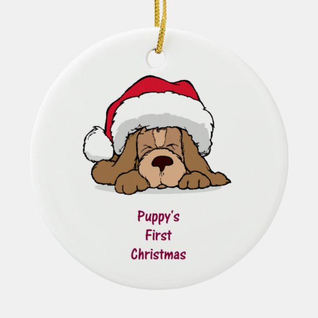 Puppy's FIrst Christmas Ceramic Ornament (Front)
