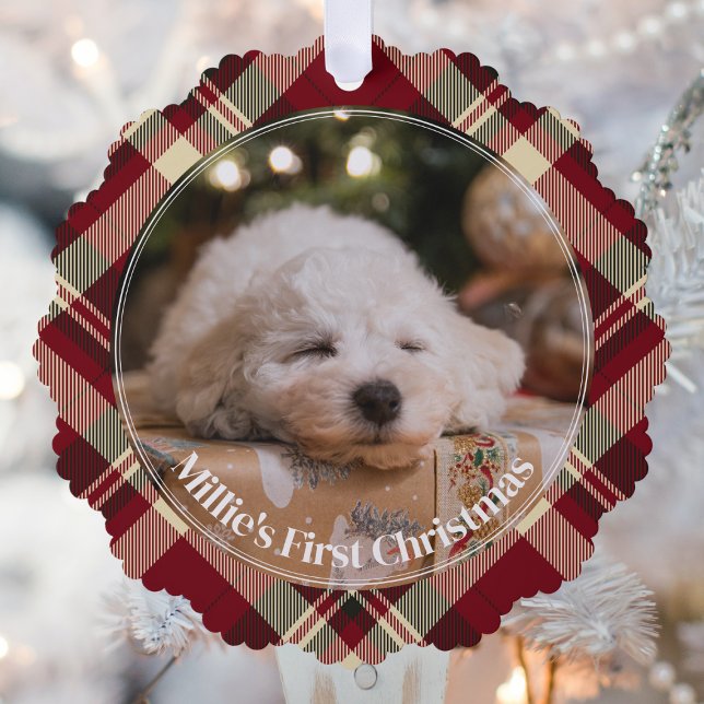 Puppy's First Christmas Double Sided Photo Ornament Card (Creator Uploaded)