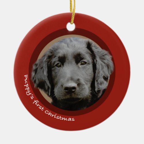 Puppys First Christmas Flat_Coated Retriever Ceramic Ornament