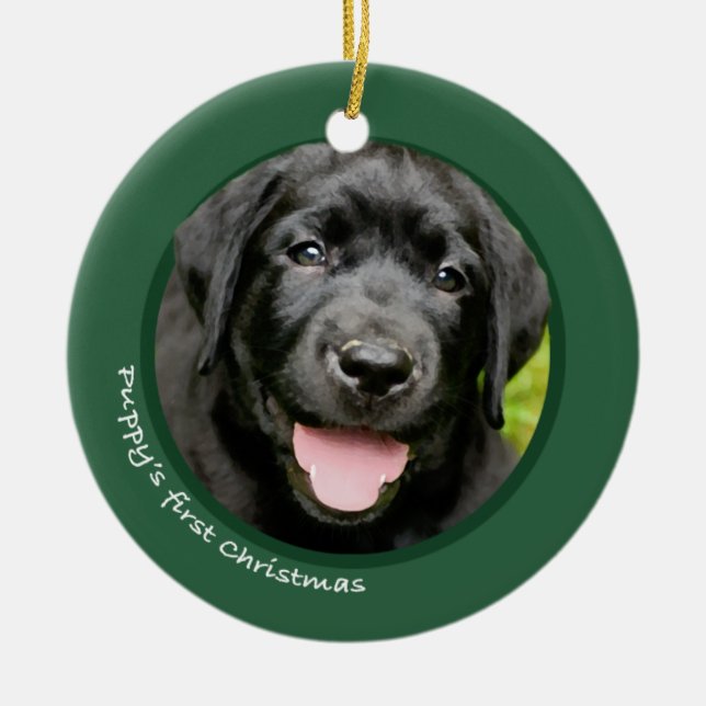 Puppy's First Christmas (Labrador Retriever) Ceramic Ornament (Front)