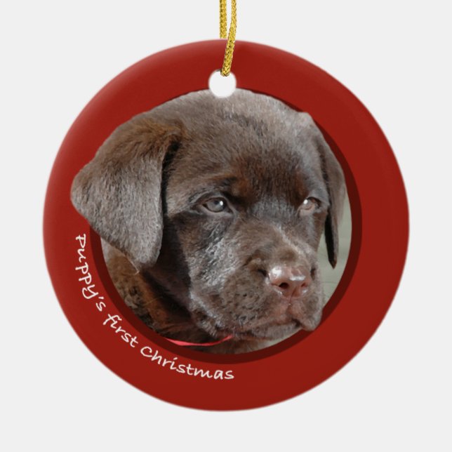 Puppy's First Christmas (Labrador Retriever) Ceramic Ornament (Front)