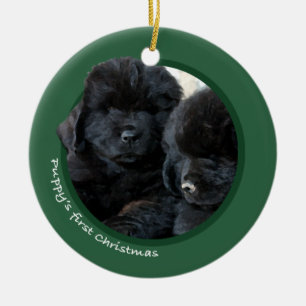 Puppy's First Christmas (Newfoundland) Ceramic Ornament