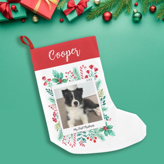 Puppy's First Christmas Photo and Name Small Christmas Stocking (Puppy's First Christmas Photo and Name Small Christmas Stocking)