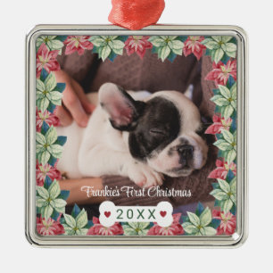 Puppy's First Christmas Photo Metal Ornament