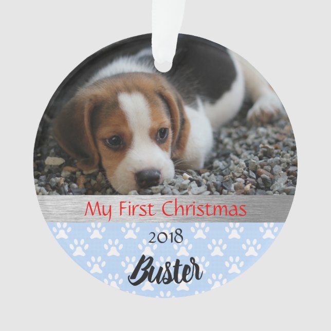 Puppy's First Christmas Photo Ornament (Front)