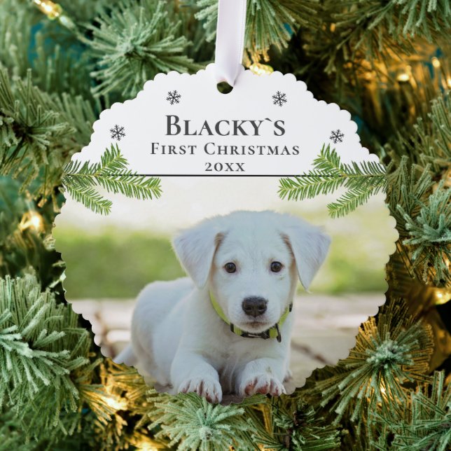 Puppy's First Christmas Photo Ornament Card (Insitu (Tree))