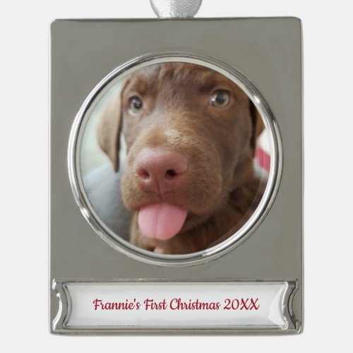 Puppys First Christmas Silver Plated Banner Ornament
