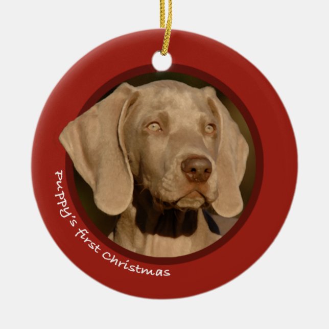 Puppy's First Christmas (Weimaraner) Ceramic Ornament (Front)