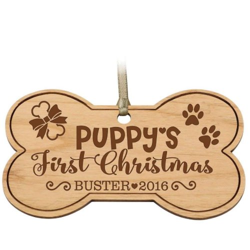 Puppys First Christmas Wooden Holiday Ornament
