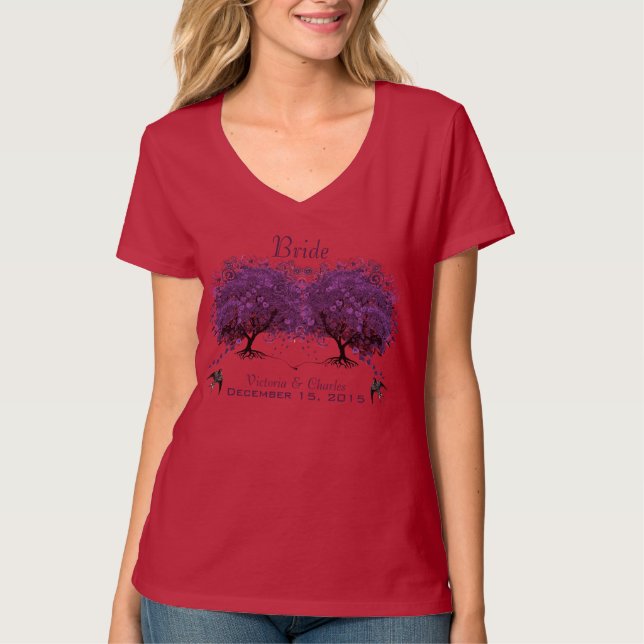 Puprle Heart Leaf Tree Wedding T-Shirts (Front)
