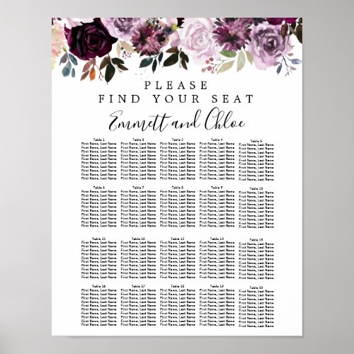 Puprle Pink Floral 20_Table Wedding Seating Chart