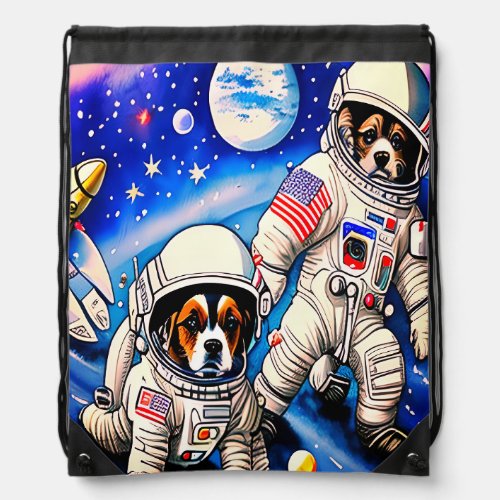 Pups In Space Drawstring Bag
