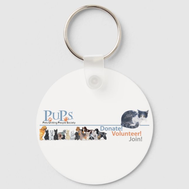PUPs Logo Merchandise with Tuxedo Cat Keychain (Front)
