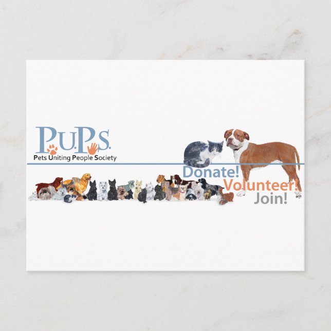 PUPs Logo with Dogs and Cats Postcard (Front)