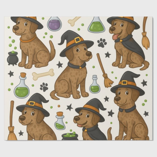 Pups Potion Party - Halloween Magic Theme Wrapping Paper (Flat)