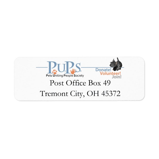 PUPs Return Address Labels (Front)