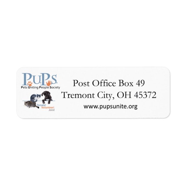 PUPs Return Address Labels (Front)