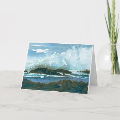 Pupukea Hawaii Watercolor Ocean Waves Birthday Card