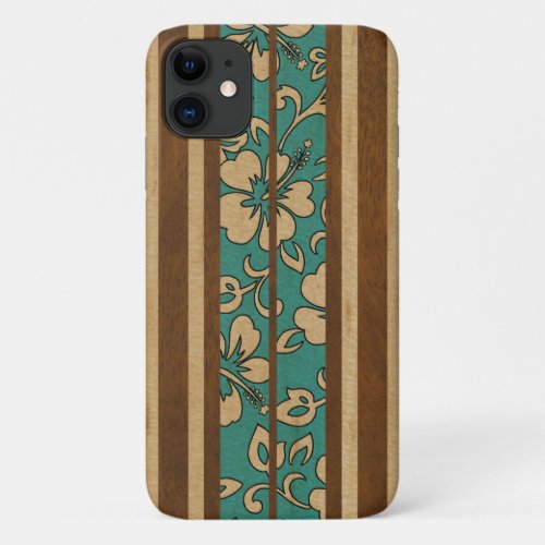 Pupukea Vintage Hawaiian Faux Wood Surfboard iPhone 11 Case