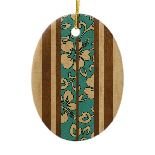 Pupukea Vintage Hawaiian Faux Wood Surfboard Ceramic Ornament