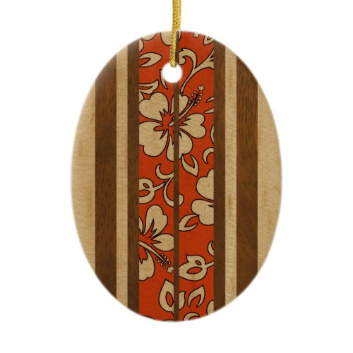 Pupukea Vintage Hawaiian Faux Wood Surfboard Ceramic Ornament
