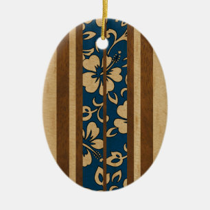 Pupukea Vintage Hawaiian Faux Wood Surfboard Ceramic Ornament