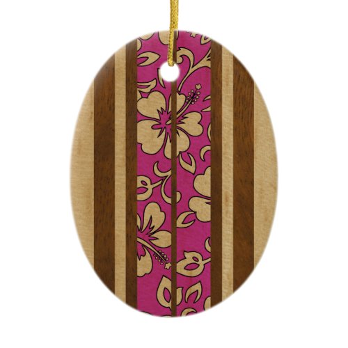 Pupukea Vintage Hawaiian Faux Wood Surfboard Ceramic Ornament