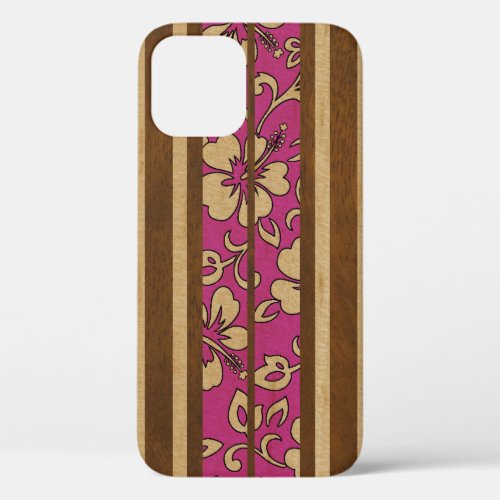 Pupukea Vintage Hawaiian Faux Wood Surfboard Pink iPhone 12 Pro Case