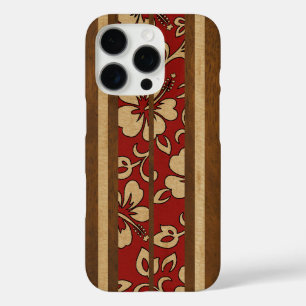 Pupukea Vintage Hawaiian Faux Wood Surfboard Red iPhone 16 Pro Case