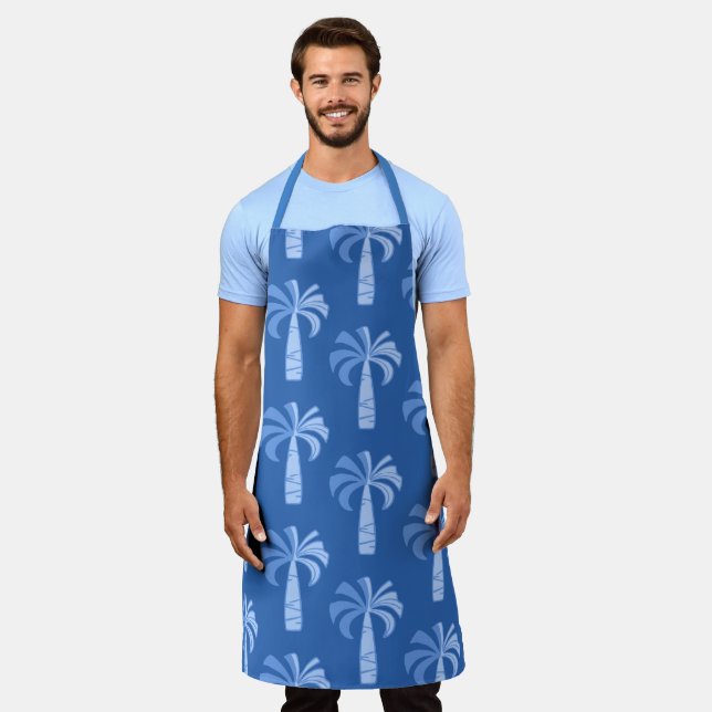 Pupule Vintage Palm Tree Hawaiian Blue Apron (Worn)