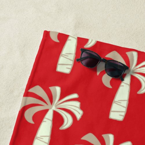 Pupule Vintage Palm Tree Hawaiian Red Beach Towel