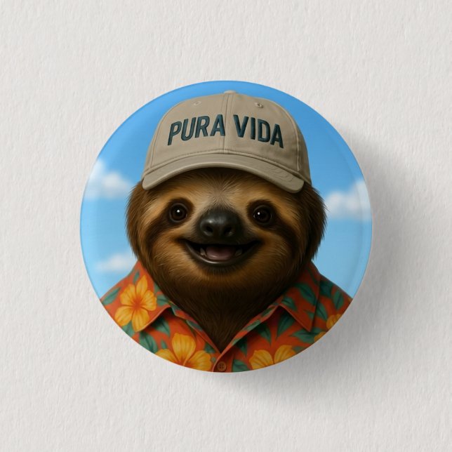 Pura Vida AI Sloth Button (Front)