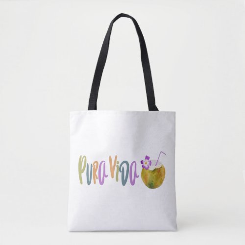 Pura Vida Coconut Costa Rica Beach Tote Bag