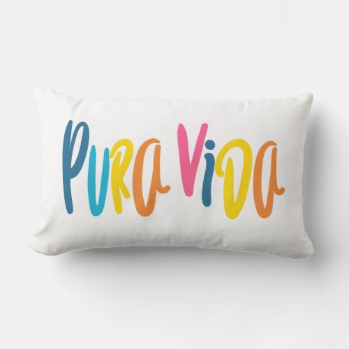 Pura Vida Colorful Letters Costa Rica Lumbar Pillow