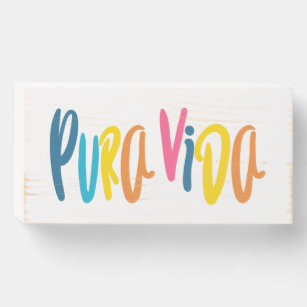Pura Vida Colorful Letters Costa Rica Wooden Box Sign