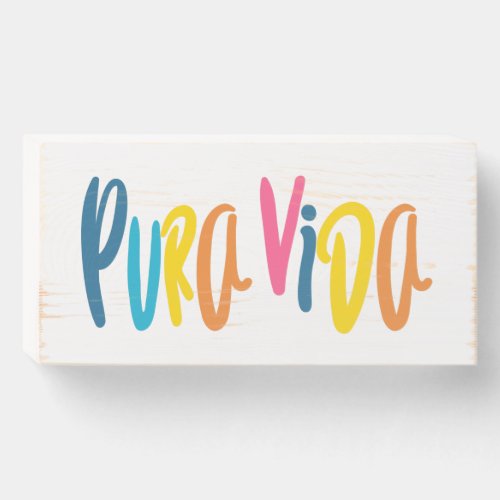 Pura Vida Colorful Letters Costa Rica Wooden Box Sign