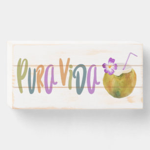 Pura Vida Costa Rica Coconut Cocktail Wooden Box Sign