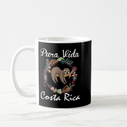 pura vida costa rica floral cute sleepy sloth funn coffee mug