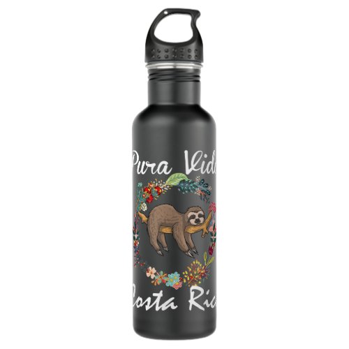 pura vida costa rica floral cute sleepy sloth funn stainless steel water bottle