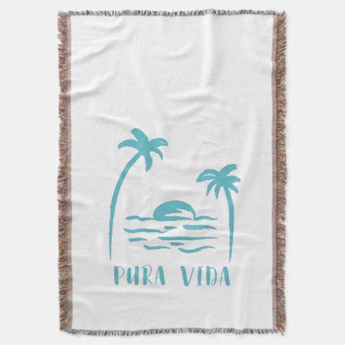 Pura Vida Costa Rica Palm Tree Beach House Throw Blanket