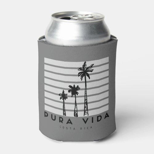 Pura Vida Costa Rica Palm Tree Gray Beer Can Cooler