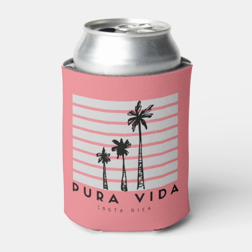 Pura Vida Costa Rica Palm Tree Pink Beer Can Cooler