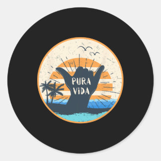 Pura Vida Costa Rica Shaka Sign Surfing Surfer Gif Classic Round Sticker