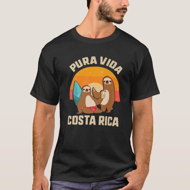 Pura Vida Costa Rica Sloth Surfing Sleepy Summer V T-Shirt (Front)
