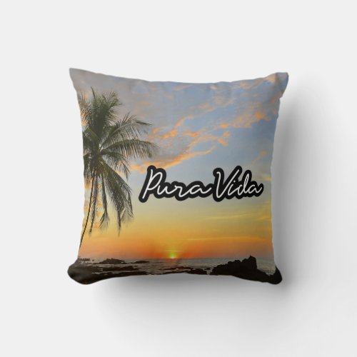 Pura Vida Costa Rica Sunset Beach Throw Pillow