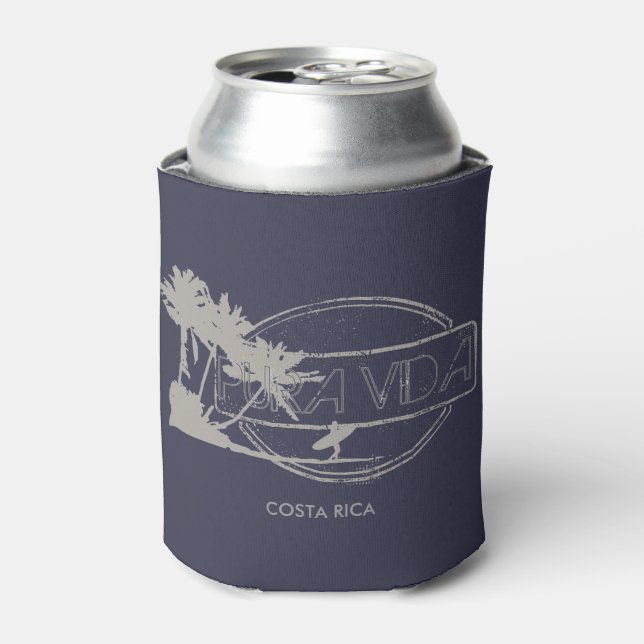 Pura Vida Costa Rica Surfing Surfer Beer Can Cooler (Can Front)