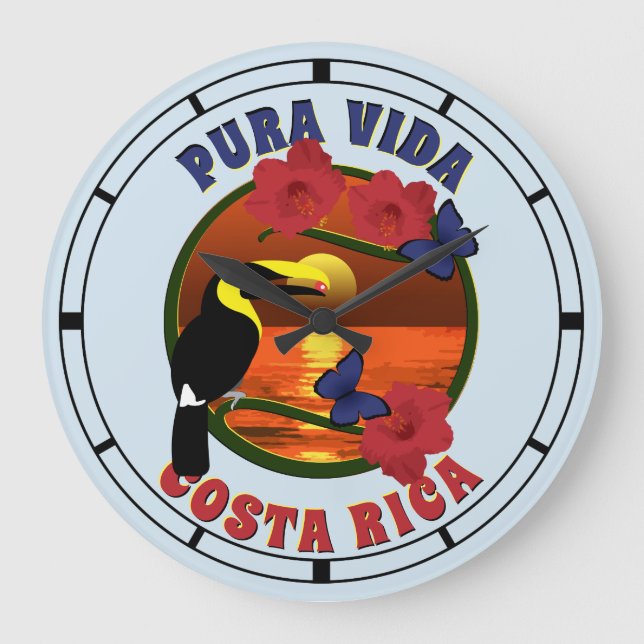 Pura Vida Costa Rica Template Large Clock (Front)